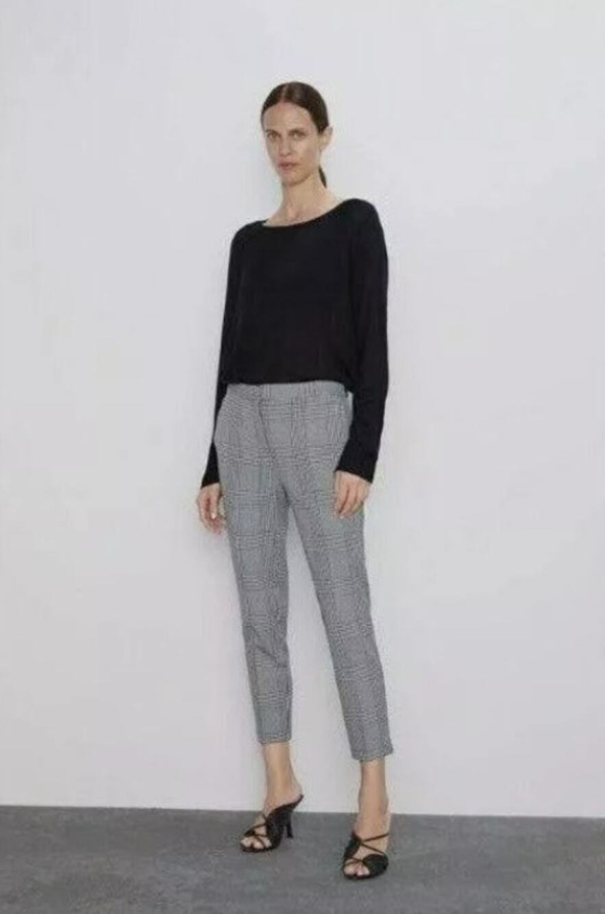 Zara Black & White Plaid Trouser Pants Academia Size US M